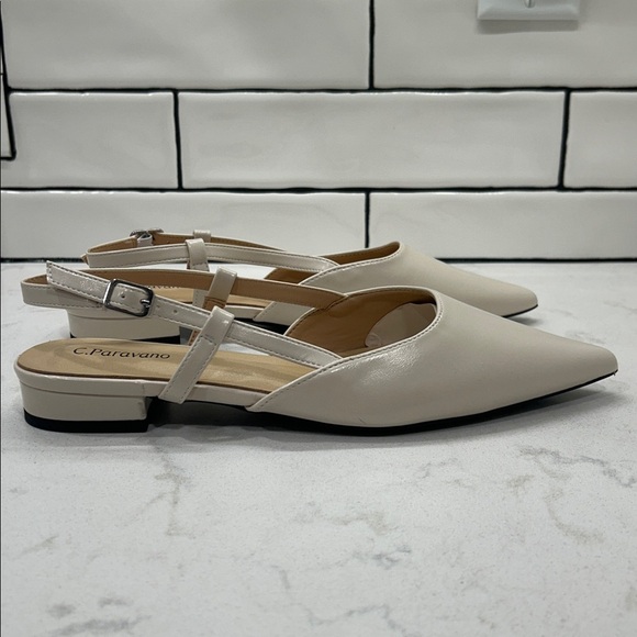 C.Paravano Sleek Slingback Flat (Freya)Taupe 39 1/2 Pointed Toe Adjustable Strap - Picture 5 of 16